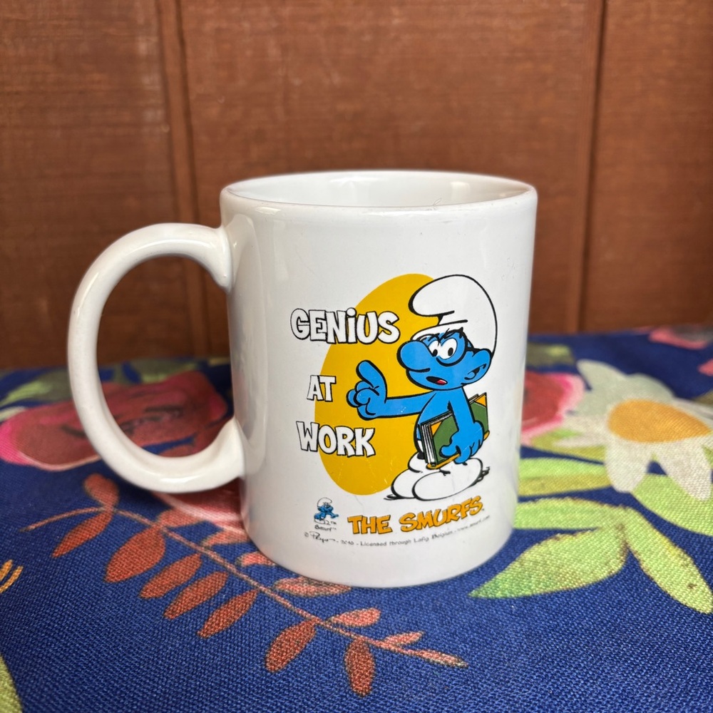 Vintage Smurfs 'Genius at Work' White Mug - Picture 2 of 6